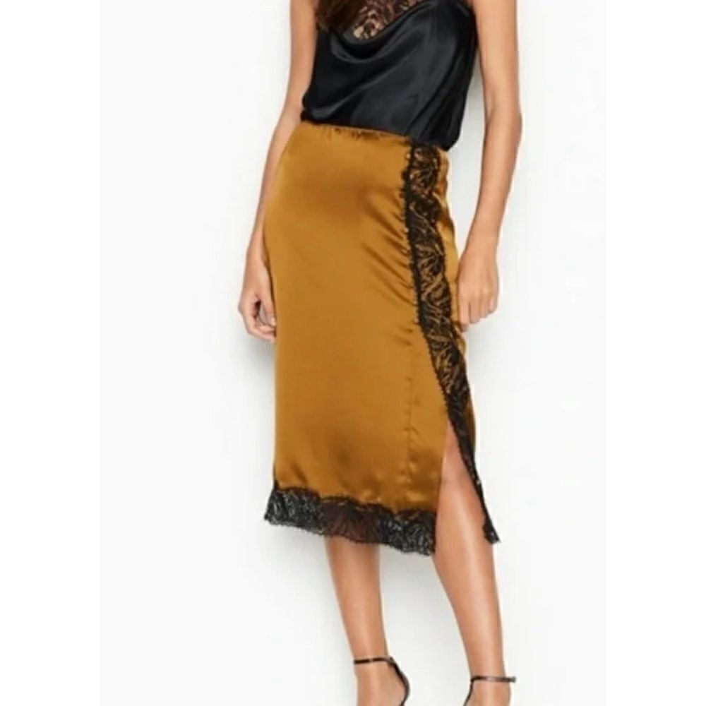 Victoria's Secret XS Side-button Lace Trim Slip Skirt Bronzed Olive Size XS NWT